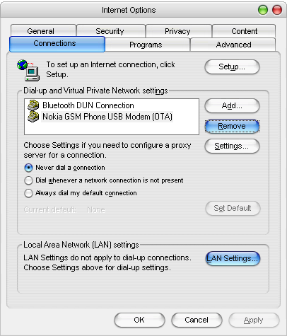 Internet Explorer LAN Settings